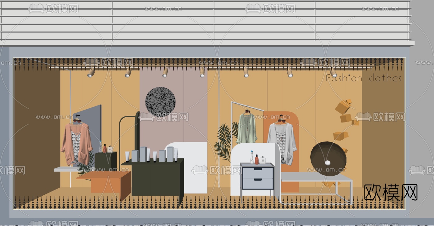 现代服装店橱窗su模型