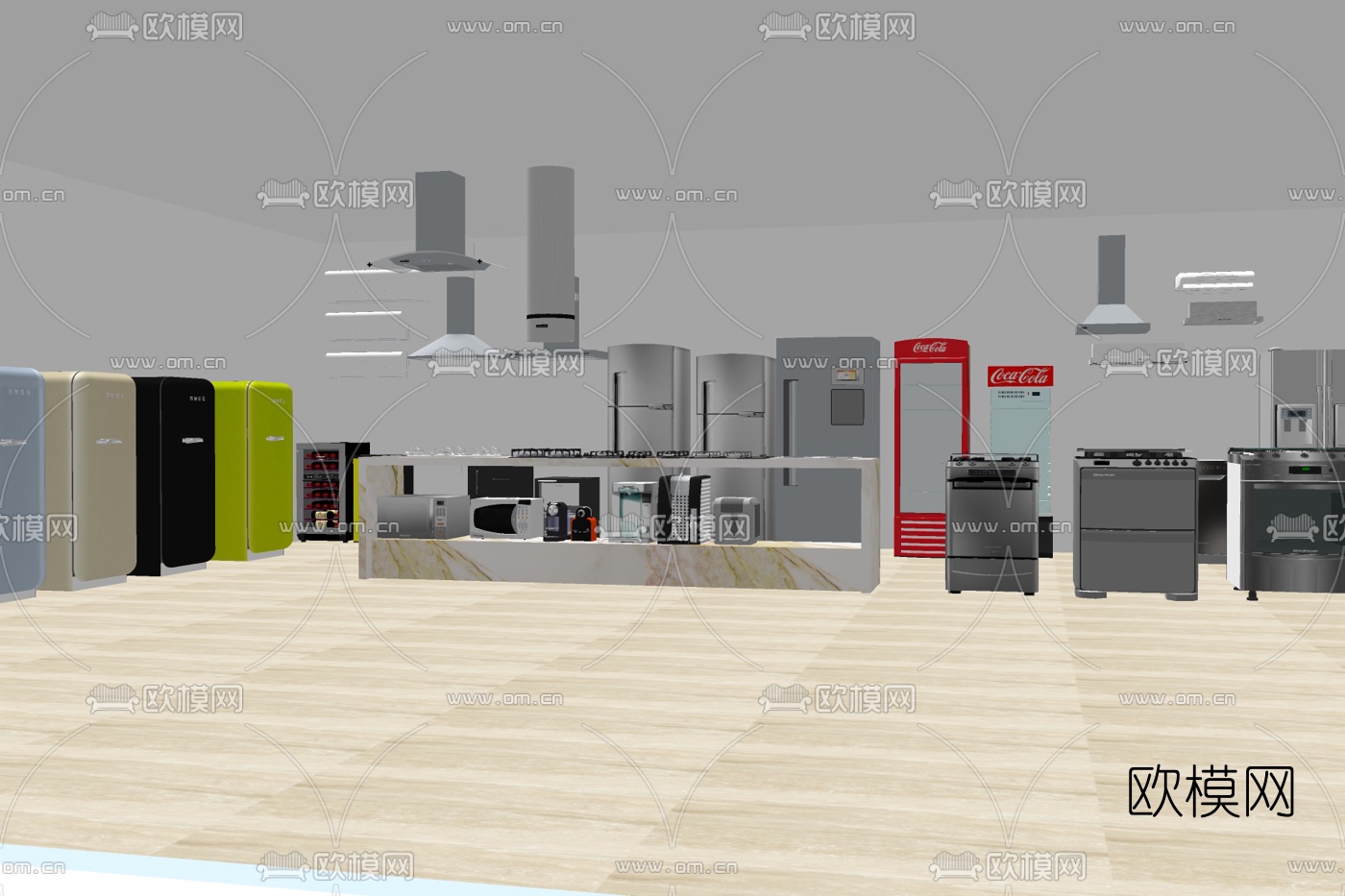 现代油烟机烤箱冰箱su模型下载