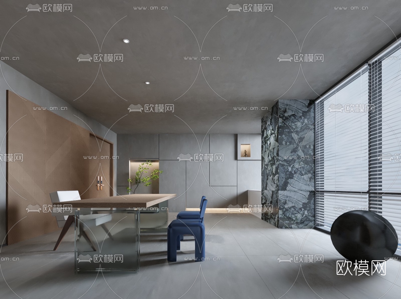 现代侘寂总经理办公室3d模型