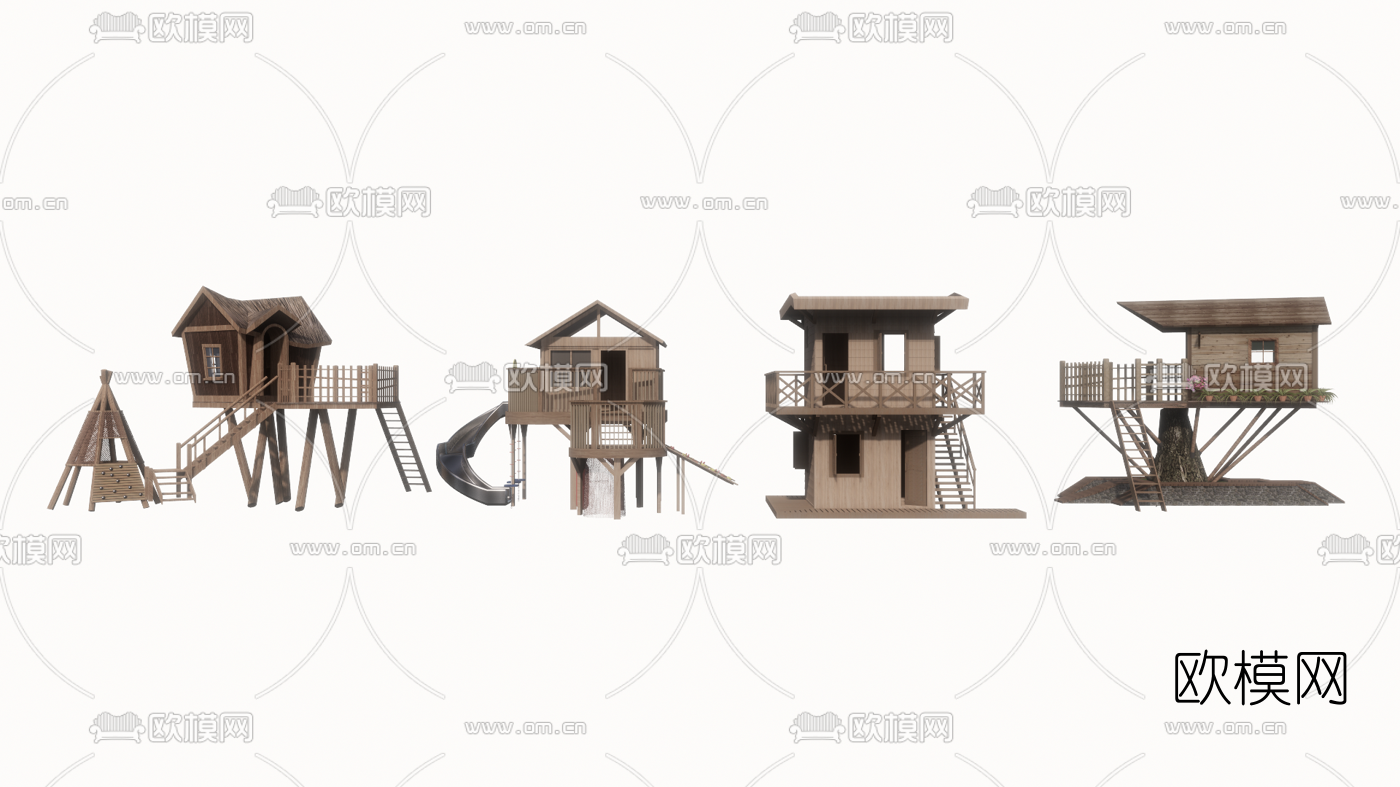 自然风树屋木屋民宿酒店外观su模型下载（渲染图1）