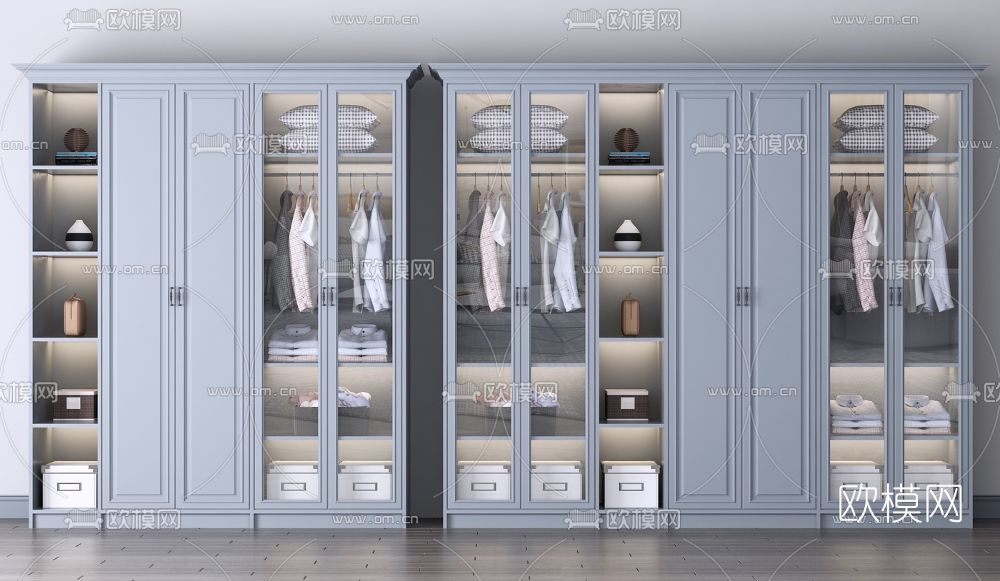 简美玻璃门衣柜3d模型下载