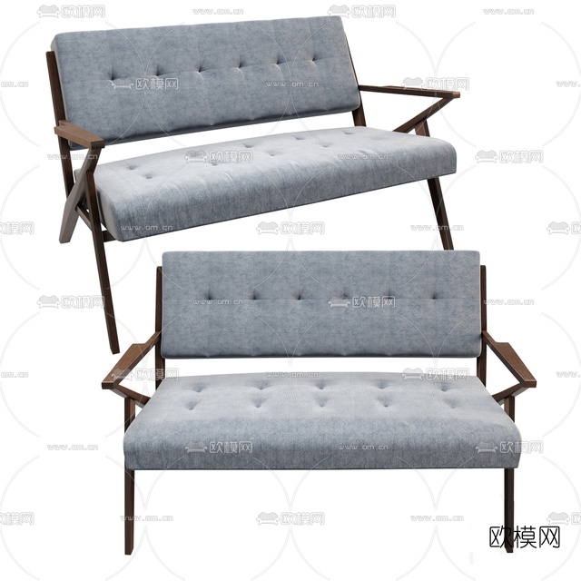 现代布艺双人沙发免费3d模型下载