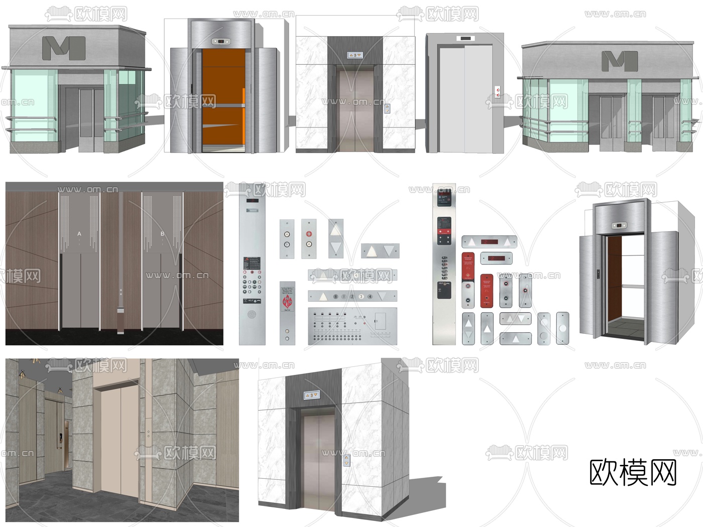 现代电梯门观光电梯su模型下载（渲染图2）