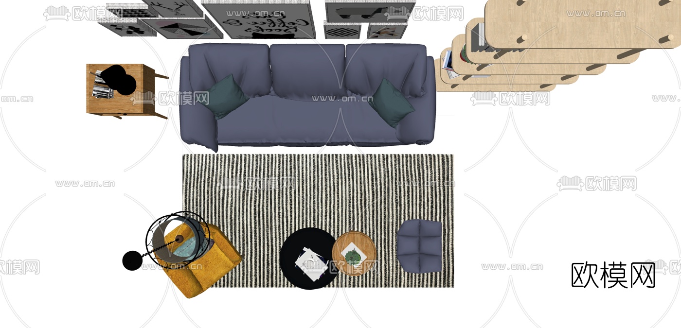 北欧布艺沙发组合su模型下载（渲染图3）