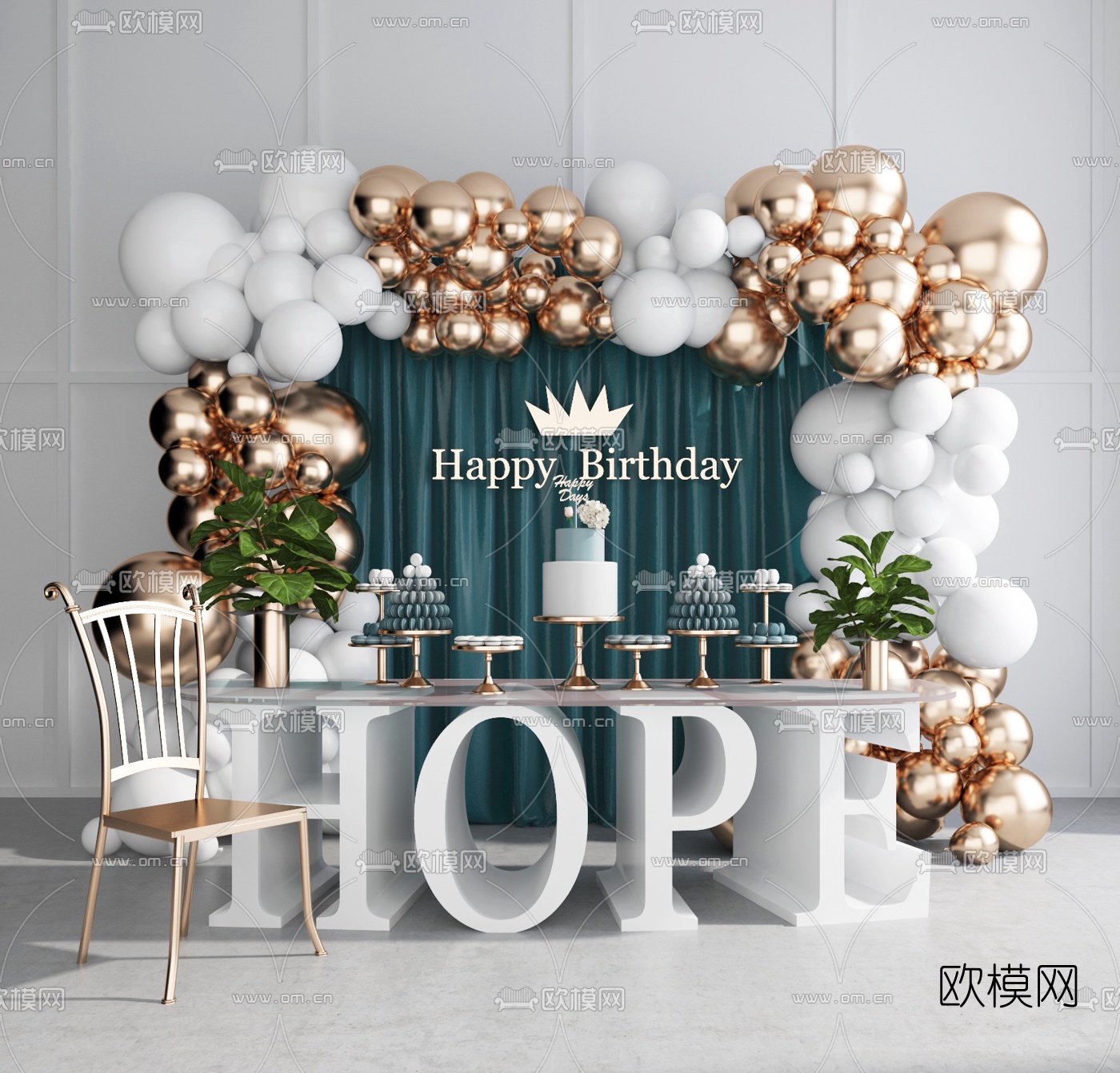 北欧气球蛋糕生日美陈3d模型下载