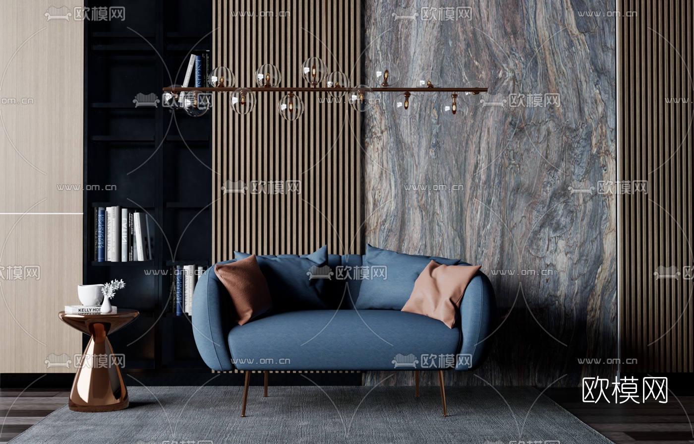 现代布艺双人沙发su模型下载