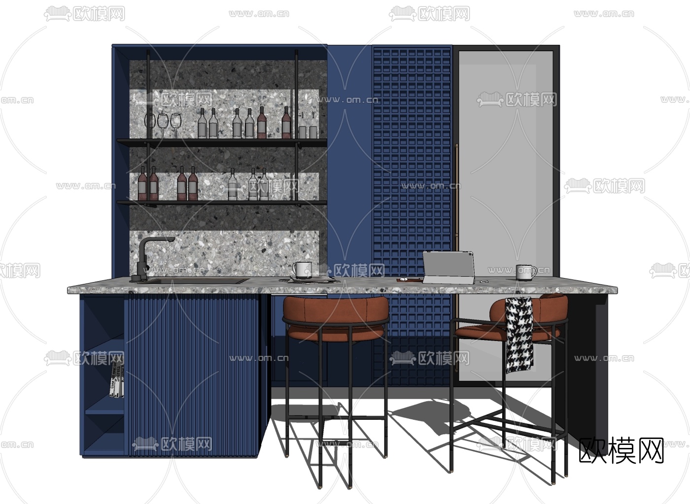 现代吧台桌椅su模型下载