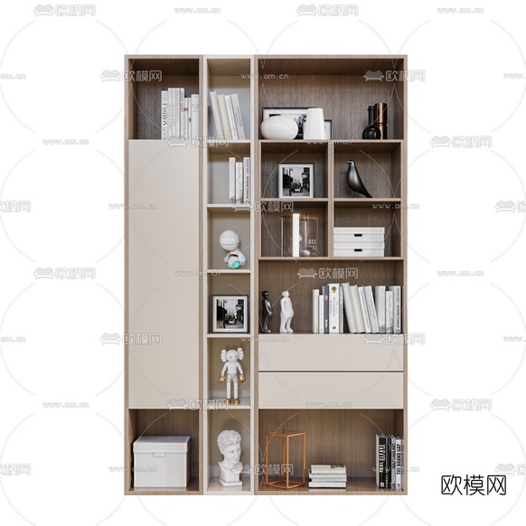 现代陈列柜书柜3d模型下载(渲染图2)