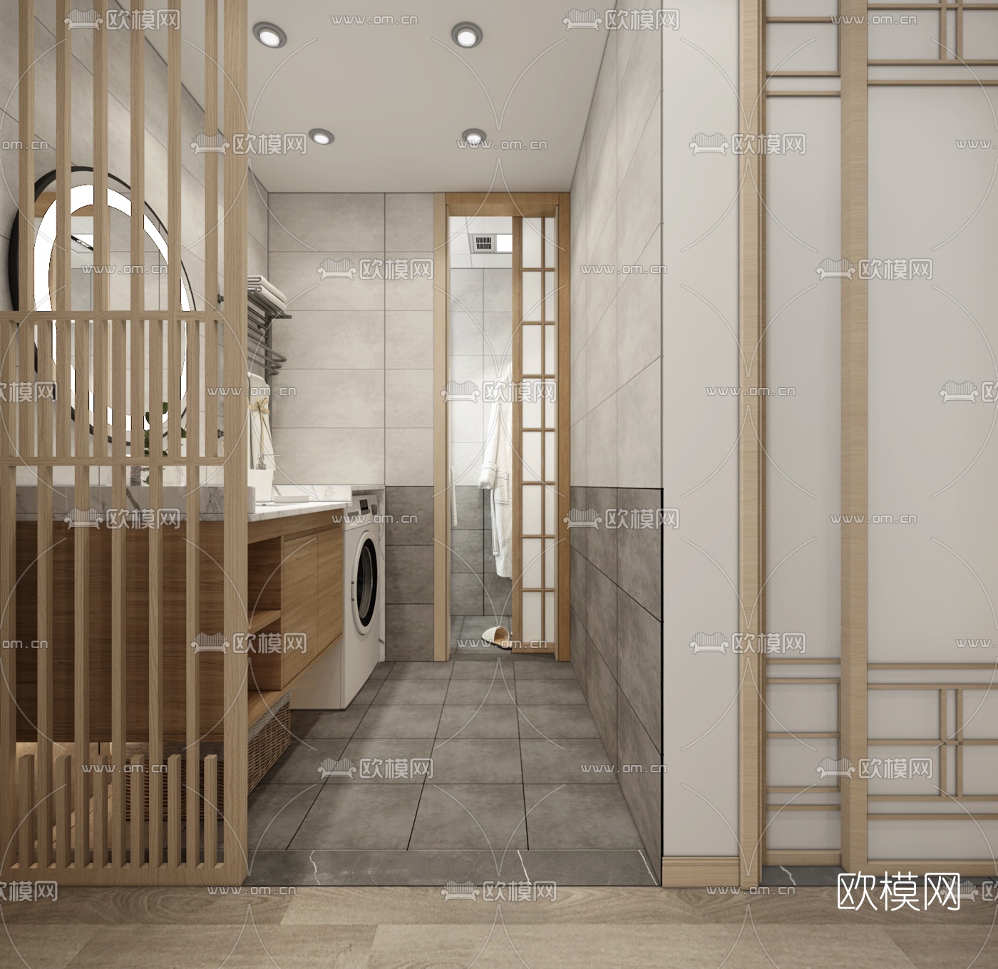 日式卫生间浴室3d模型下载（渲染图2）