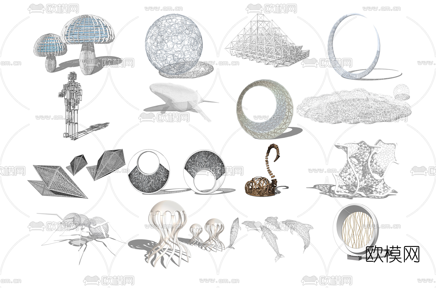 现代镂空雕塑su模型下载