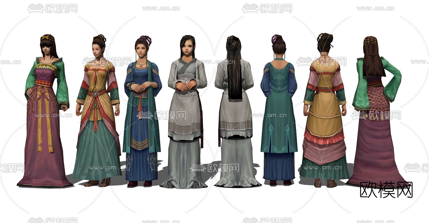 中式古代服装女性人物su模型下载