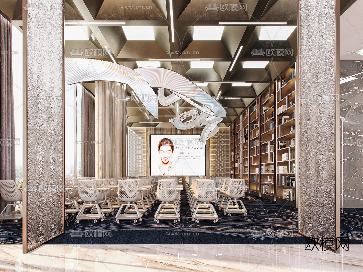 现代酒店会议室培训室3d模型下载（渲染图2）