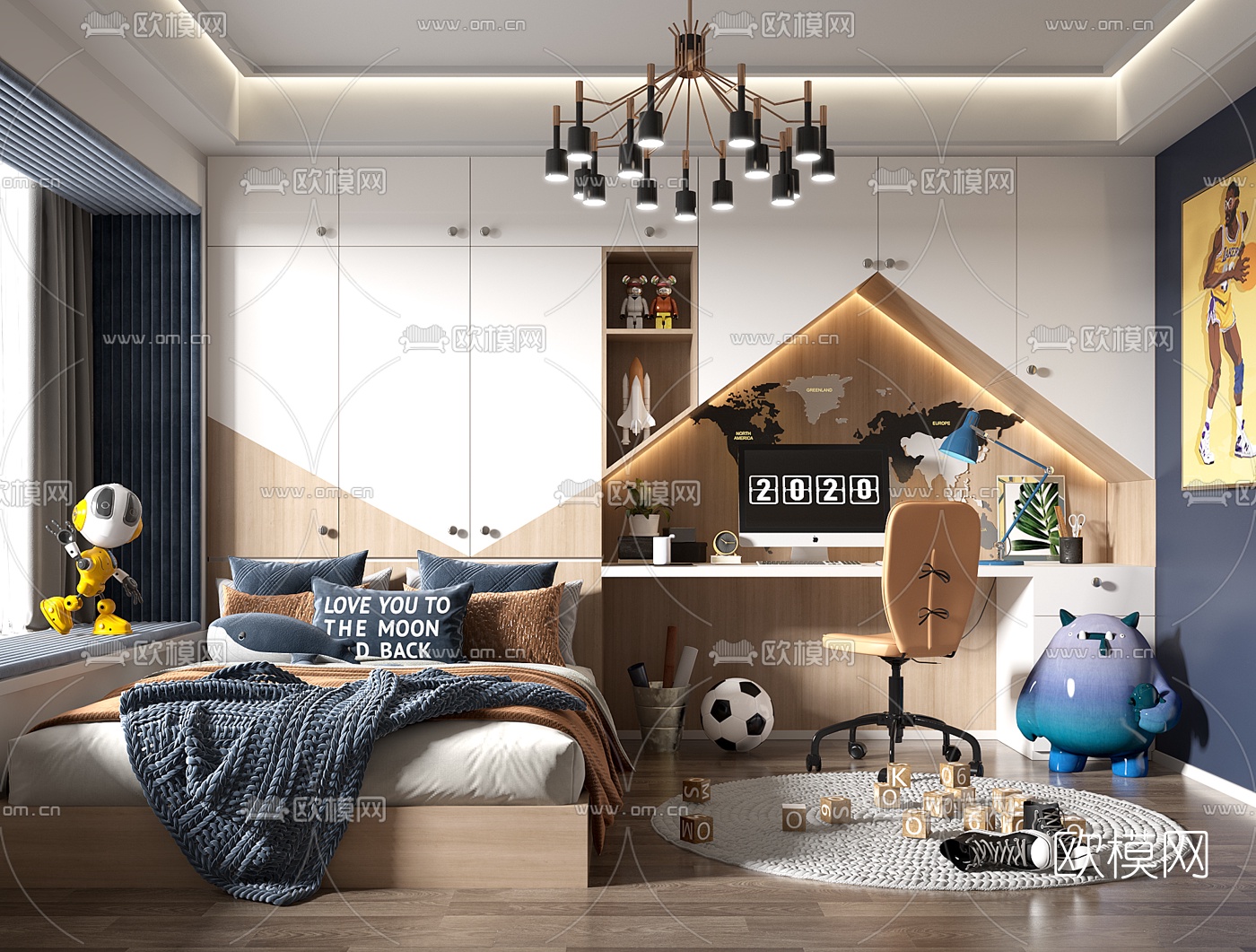 现代榻榻米儿童房3d模型下载（渲染图1）