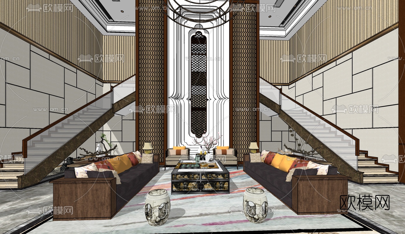 现代别墅大堂免费su模型下载