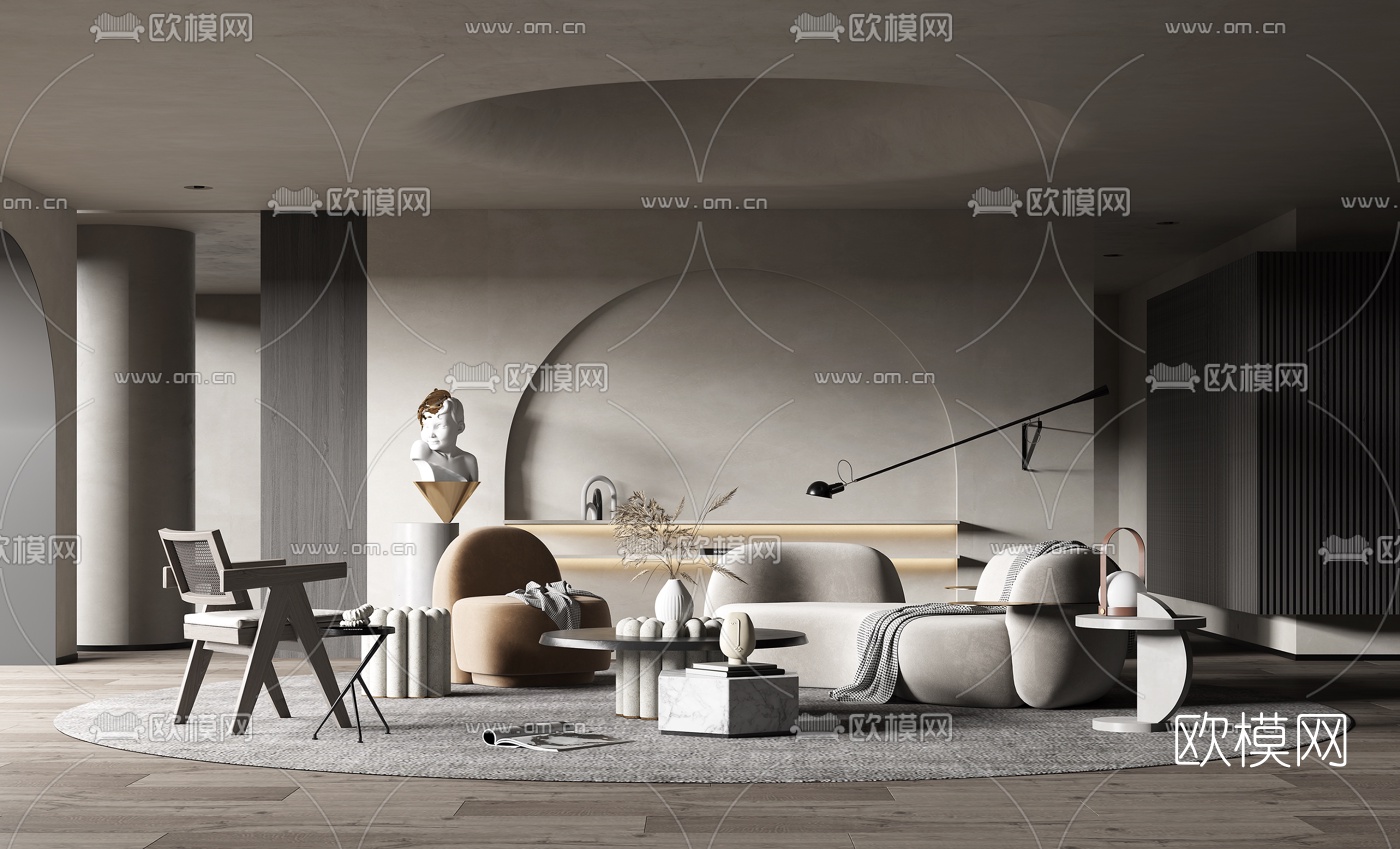 现代弧形布艺沙发组合3d模型