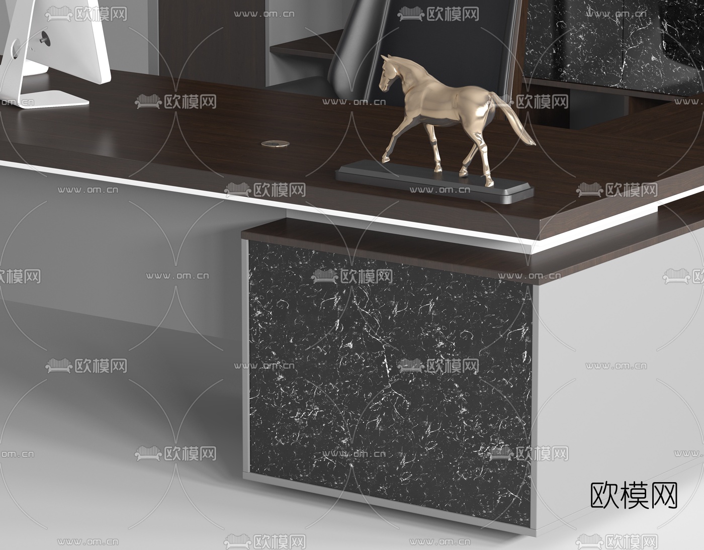 现代办公桌椅书柜班台3d模型下载（渲染图3）