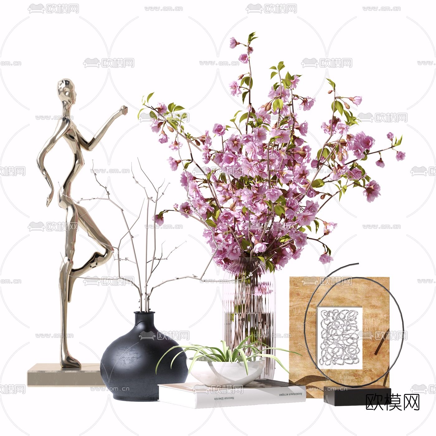 现代花瓶花艺雕塑摆件3d模型