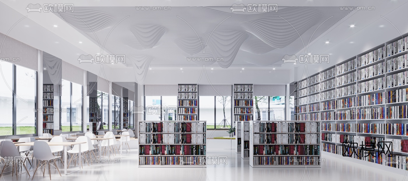 现代图书馆阅览室3d模型下载