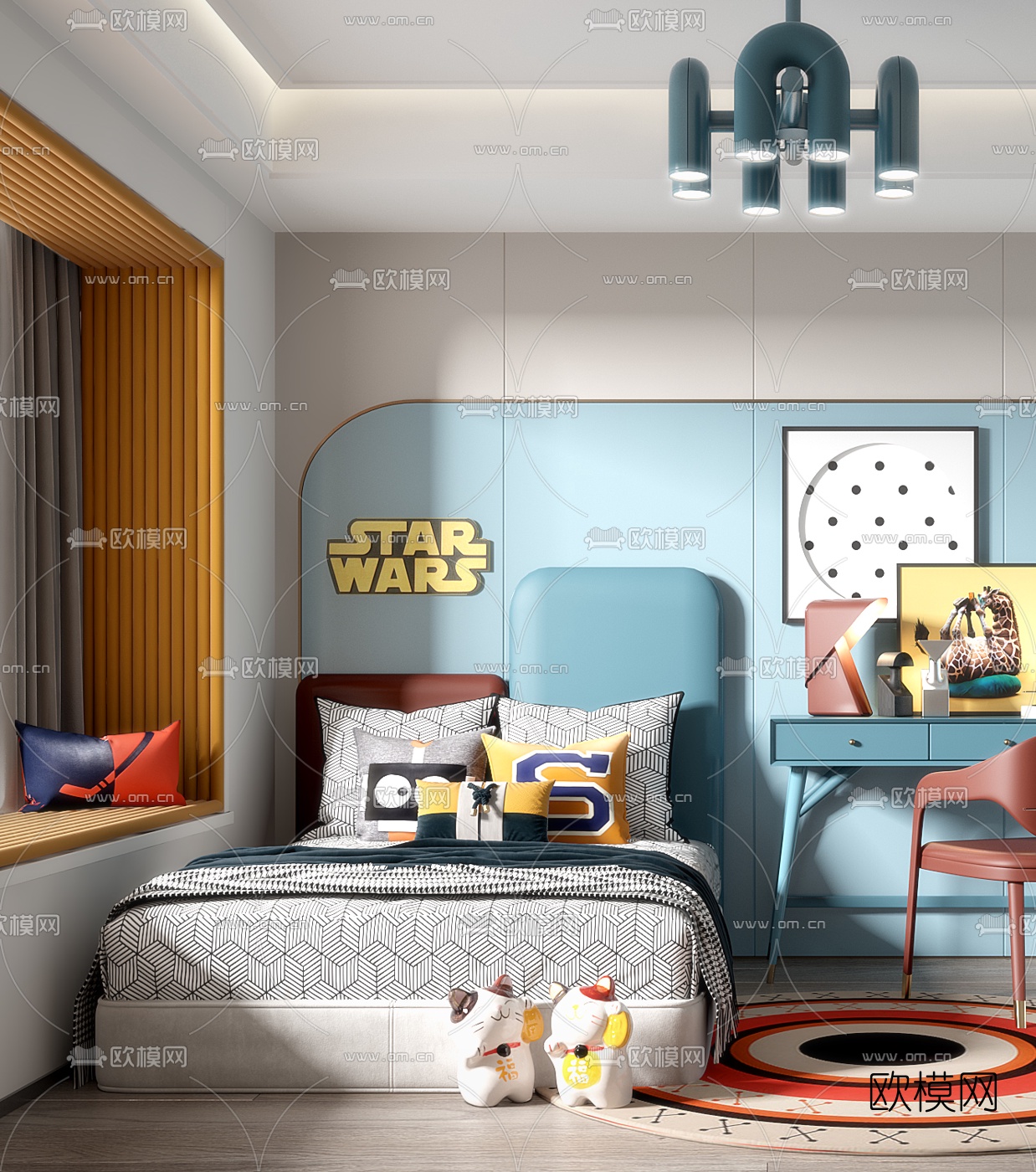 现代儿童房卧室3d模型下载（渲染图3）