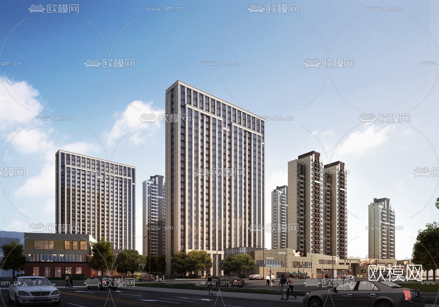 现代高层住宅楼外观3d模型