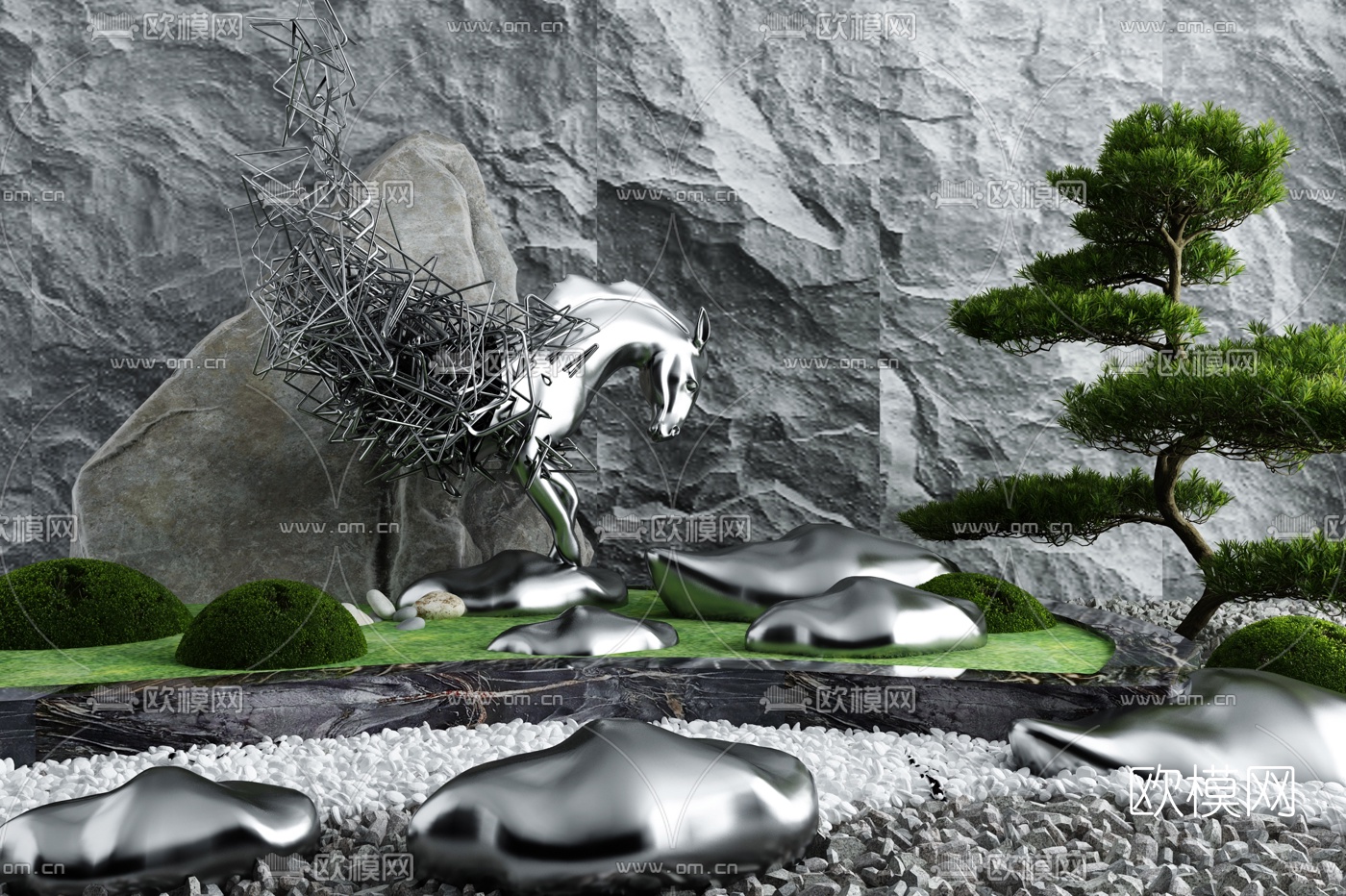 新中式金属马景观小品3d模型下载