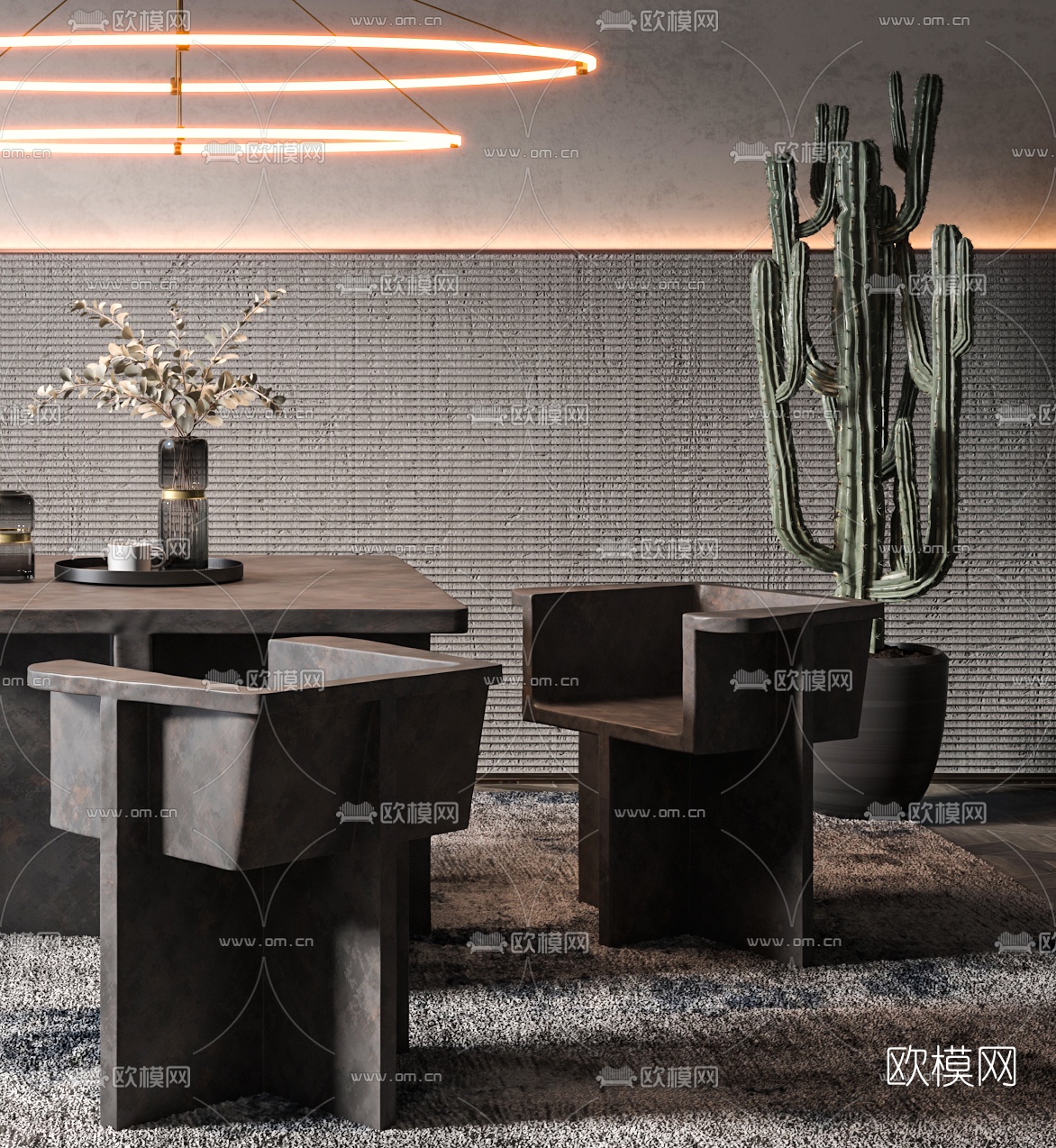 工业风简约餐桌椅3d模型下载（渲染图3）