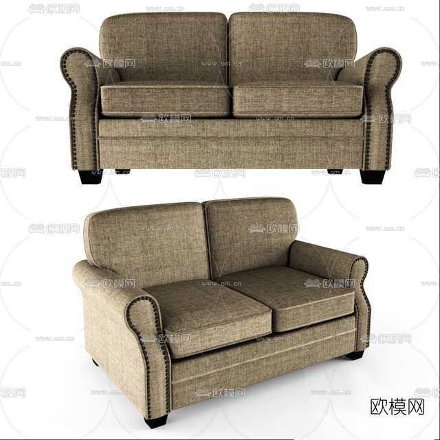简欧布艺双人沙发免费3d模型下载