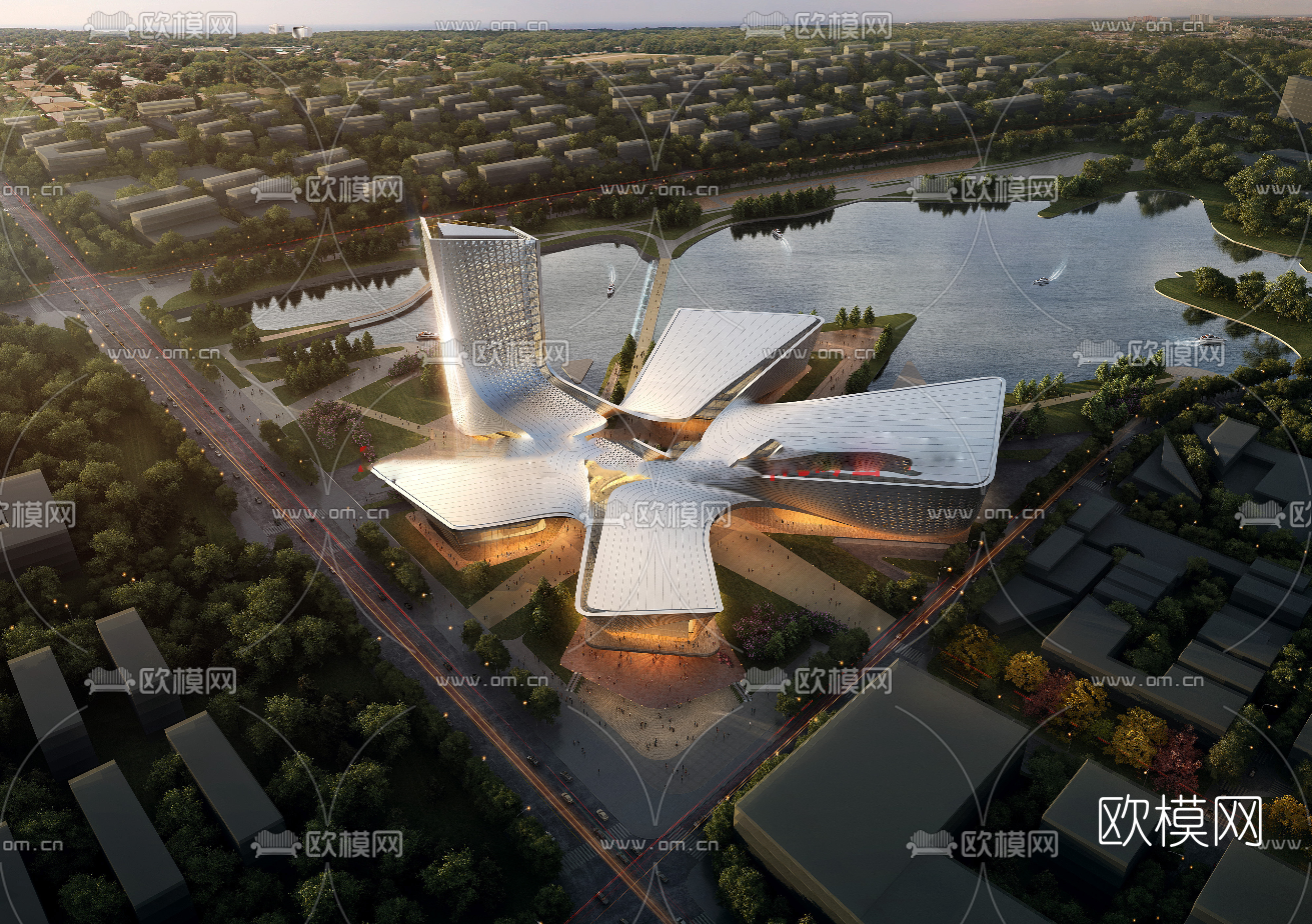 现代商业综合体广场外观su模型下载（渲染图5）