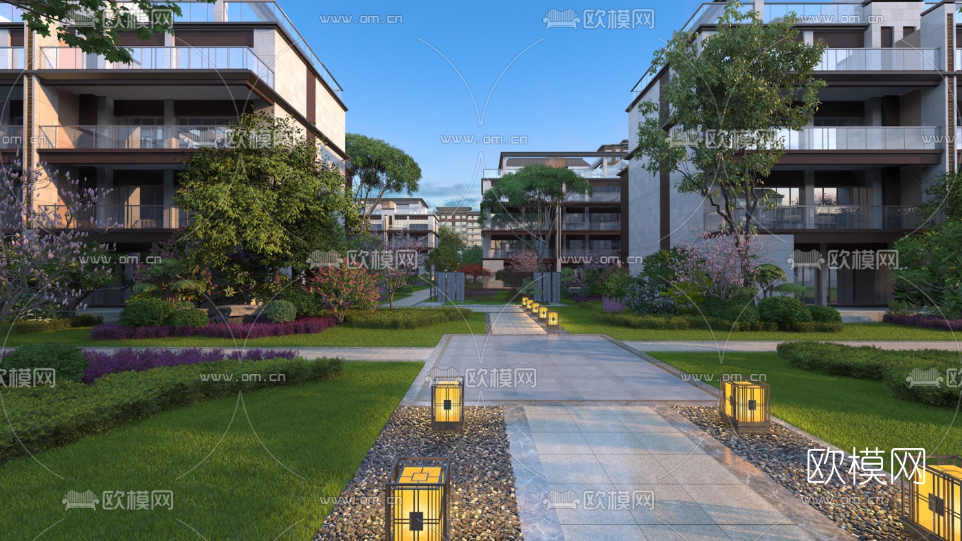 新中式小区园林景观3d模型