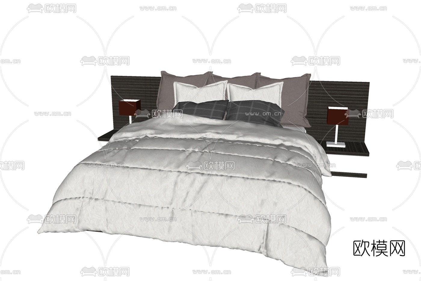 现代布艺双人床su模型下载