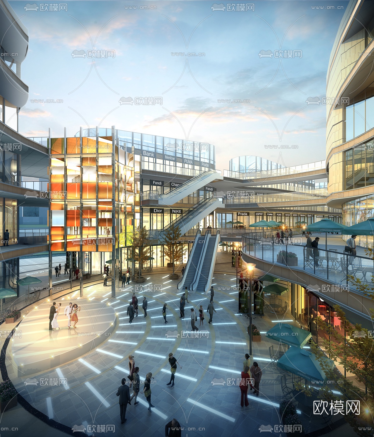 现代商业步行街3d模型下载