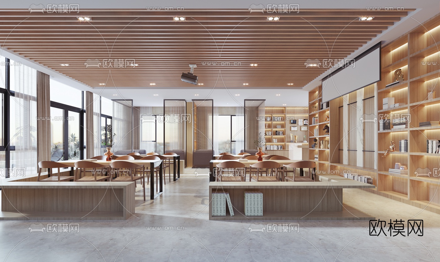 现代图书馆阅览室3d模型下载