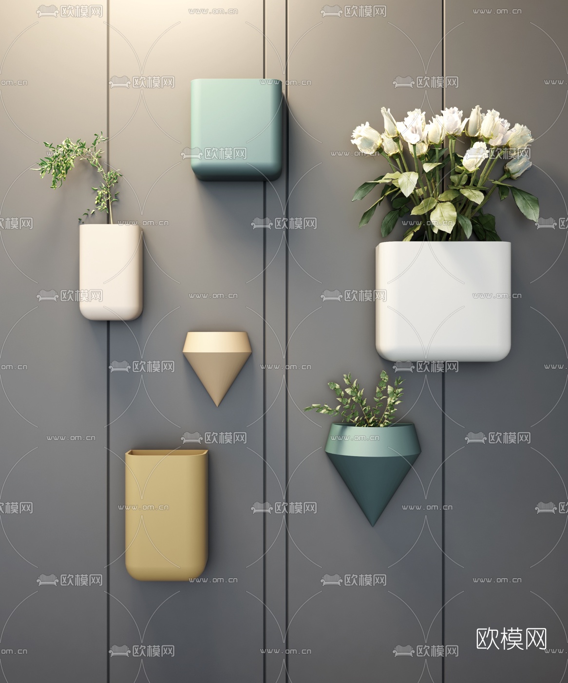 北欧绿植挂壁式盆栽3d模型下载（渲染图2）