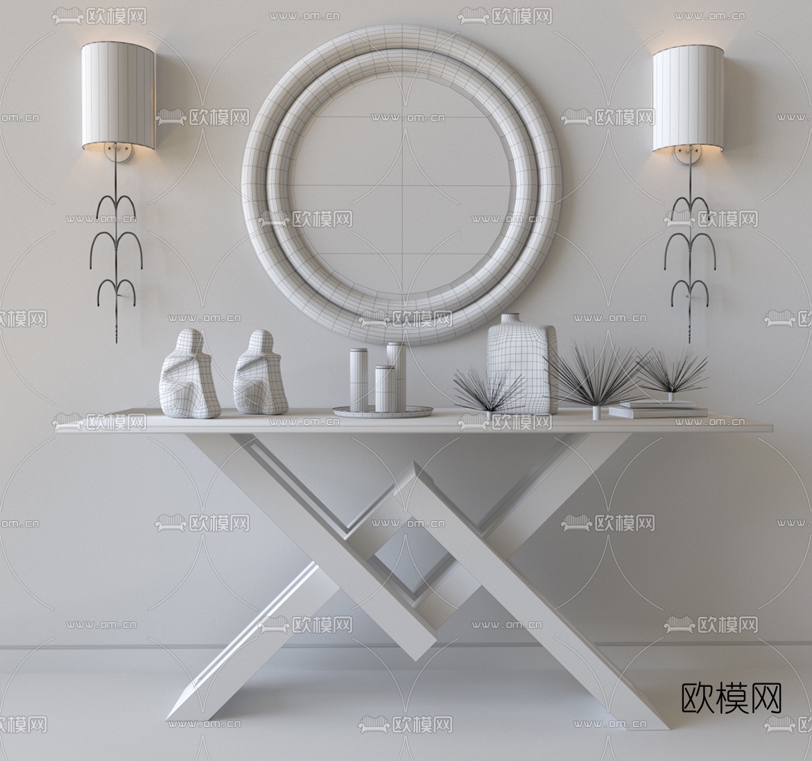 北欧玄关边柜组合3d模型下载（渲染图3）