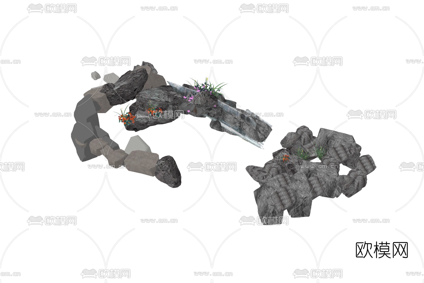 自然风石头su模型下载
