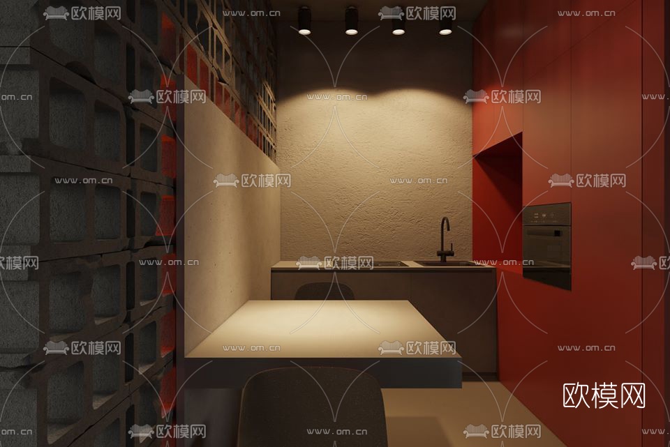 工业风客餐厅3d模型