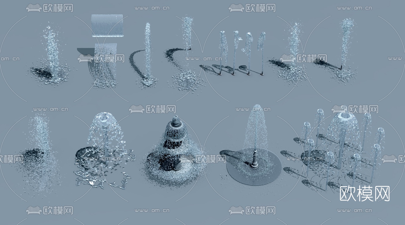 现代喷泉水景3d模型