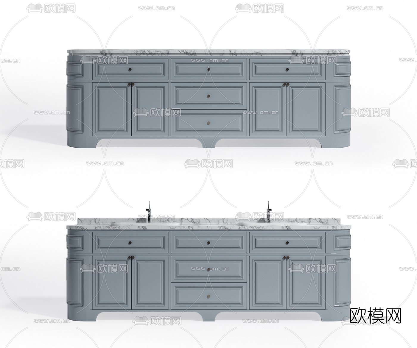 美式台盆浴室柜3d模型下载