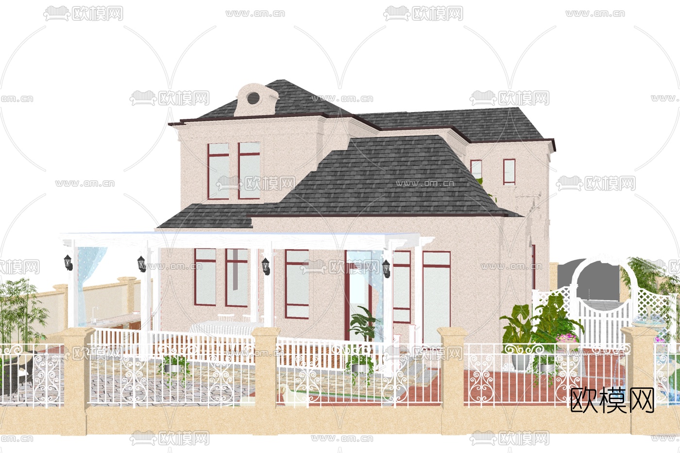 法式独栋别墅外观su模型下载