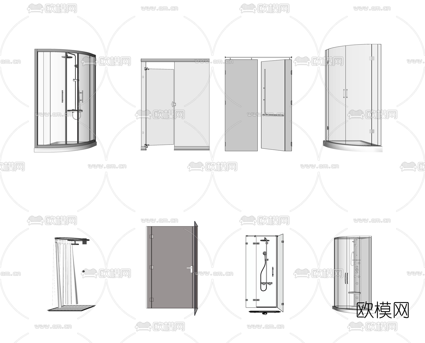现代玻璃淋浴间su模型下载