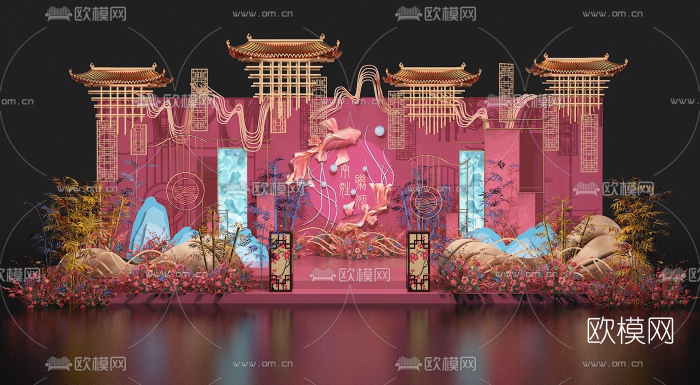 新中式古典婚庆美陈3d模型