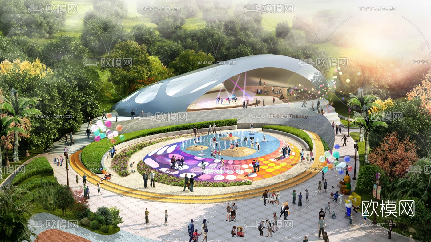现代儿童公园鸟瞰3d模型下载