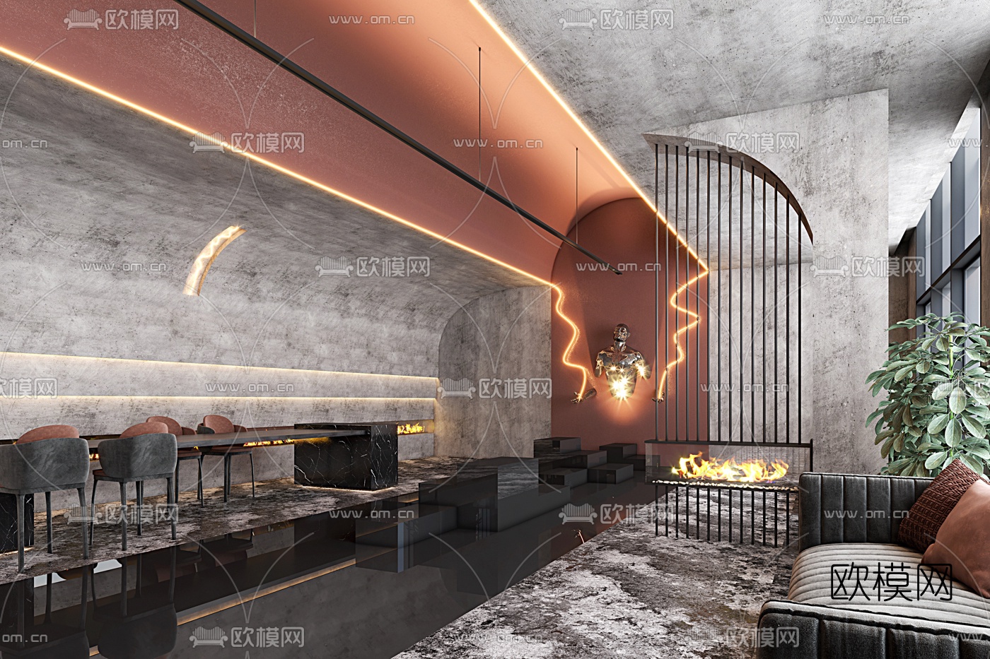 工业风酒店大堂吧3d模型