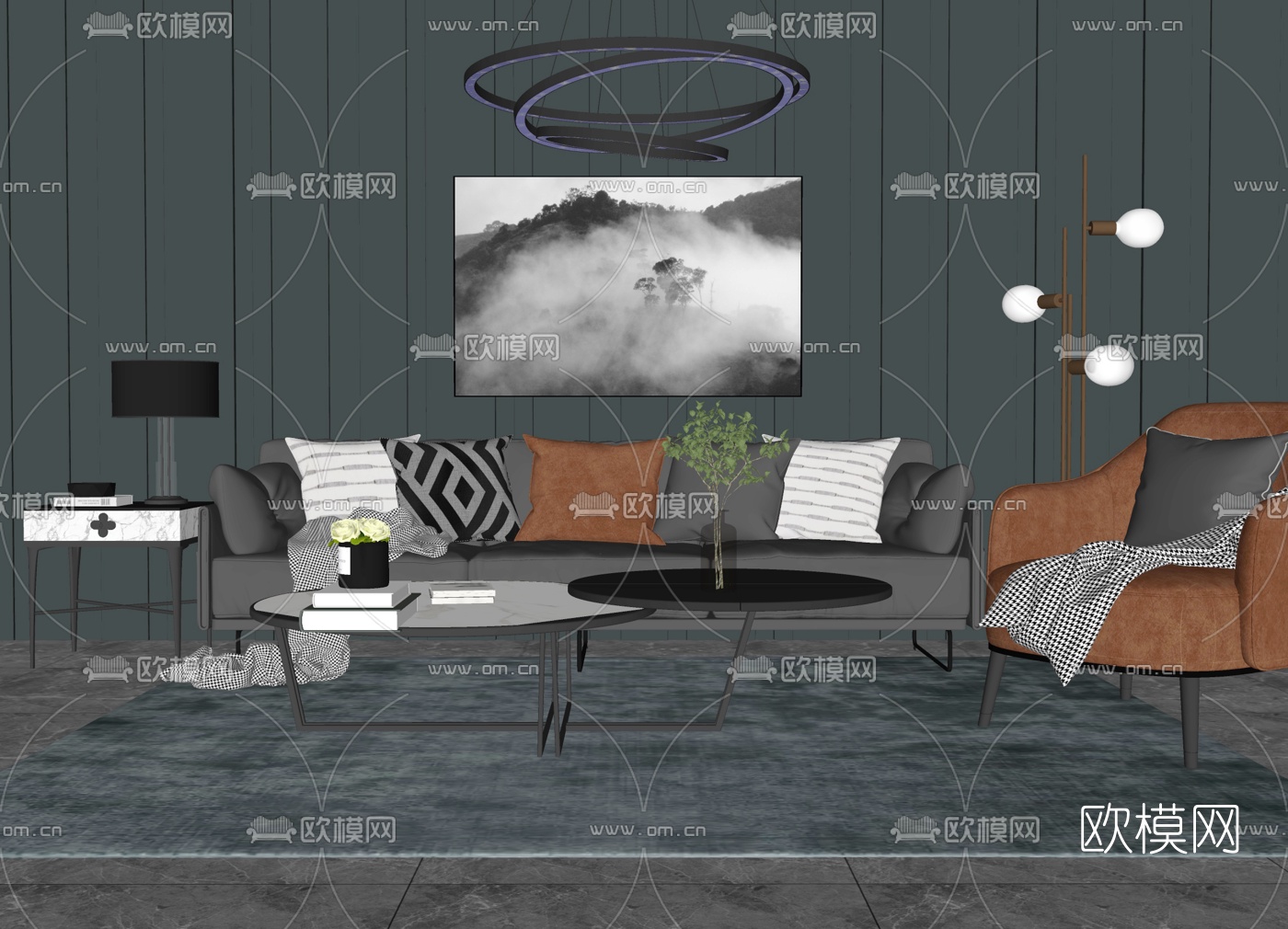 现代布艺组合沙发su模型下载