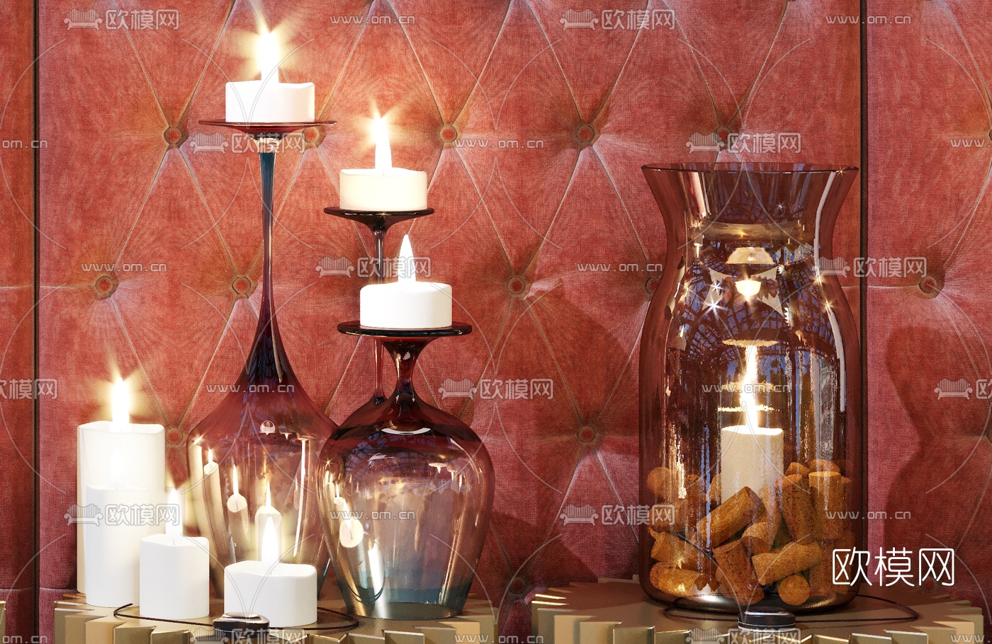 现代金属玻璃烛台灯3d模型下载（渲染图5）