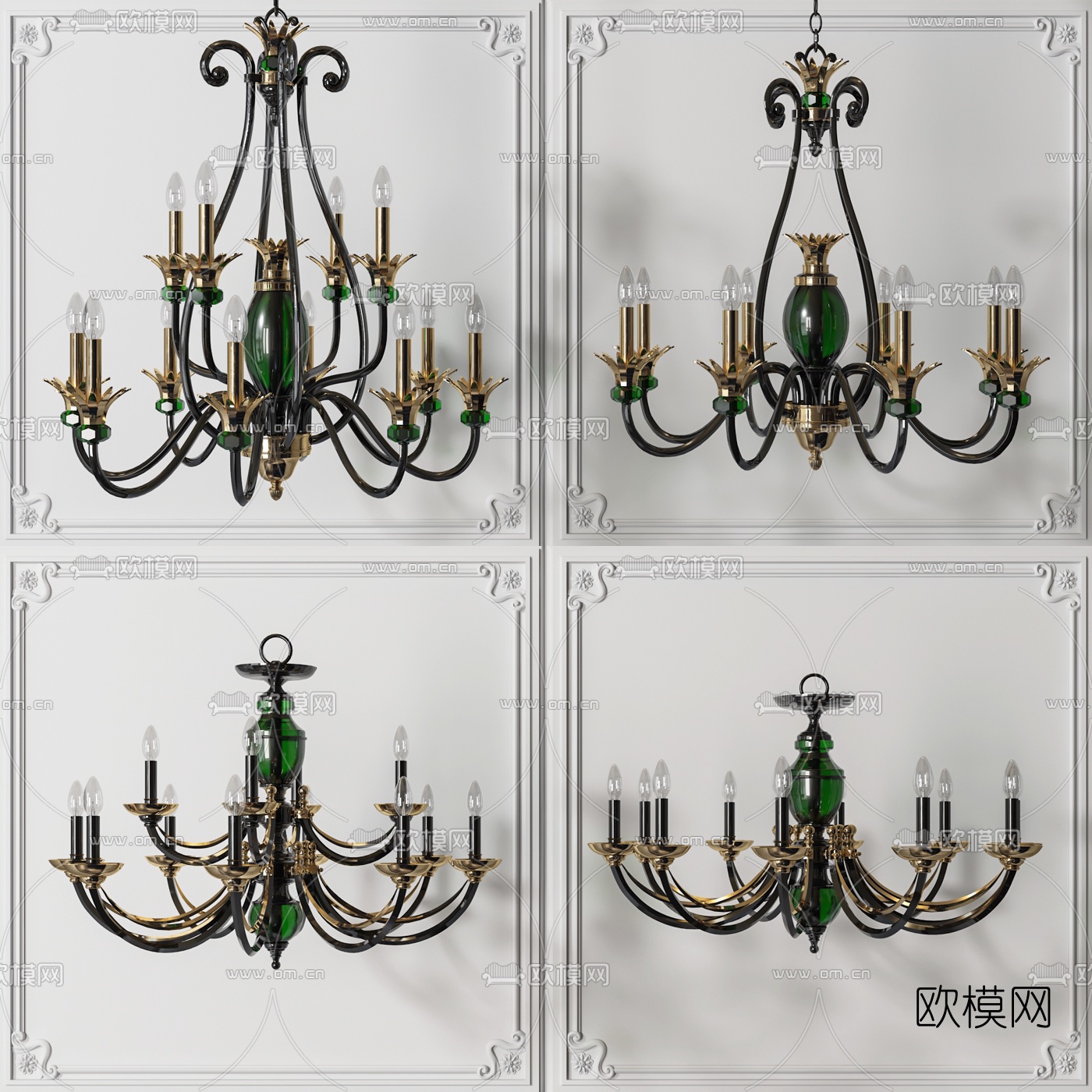 美式烛台吊灯3d模型下载（渲染图1）