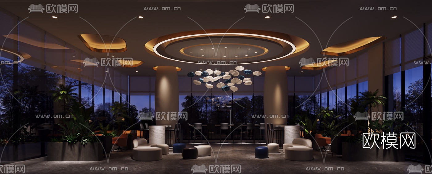 现代酒店大堂吧免费3d模型下载（渲染图2）
