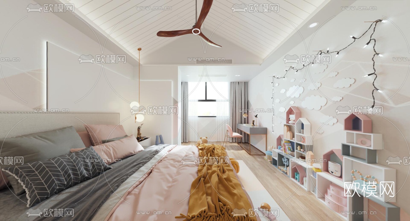 现代女儿房卧室cr全景3d模型