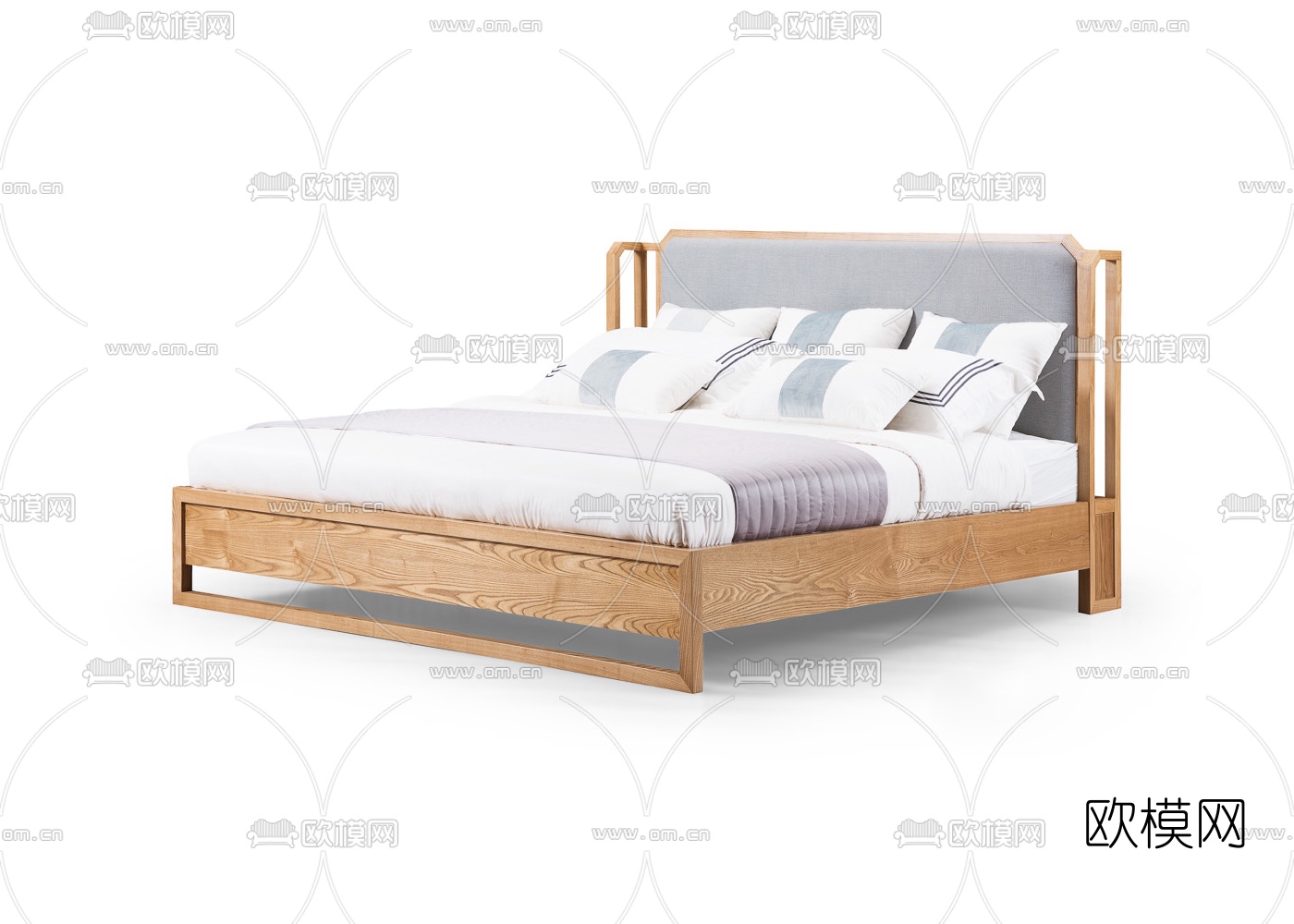 新中式实木双人床3d模型下载