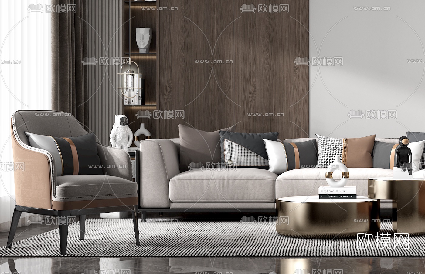 现代布艺沙发组合3d模型下载（渲染图2）